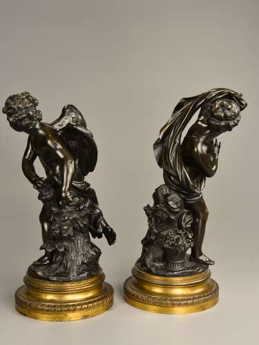 Fine quality pair of 19thc French bronze figures of ‘Cupid' & 'Psyche'