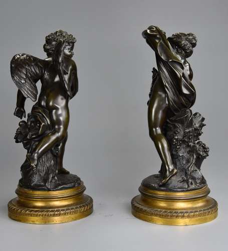 Fine quality pair of 19thc French bronze figures of ‘Cupid' & 'Psyche'