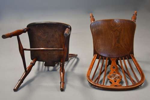 Rare set of six 19thc yew wood low back Windsor chairs of super patina
