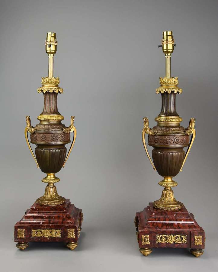 Pair of French 19thc fine quality bronze & gilt bronze table lamps