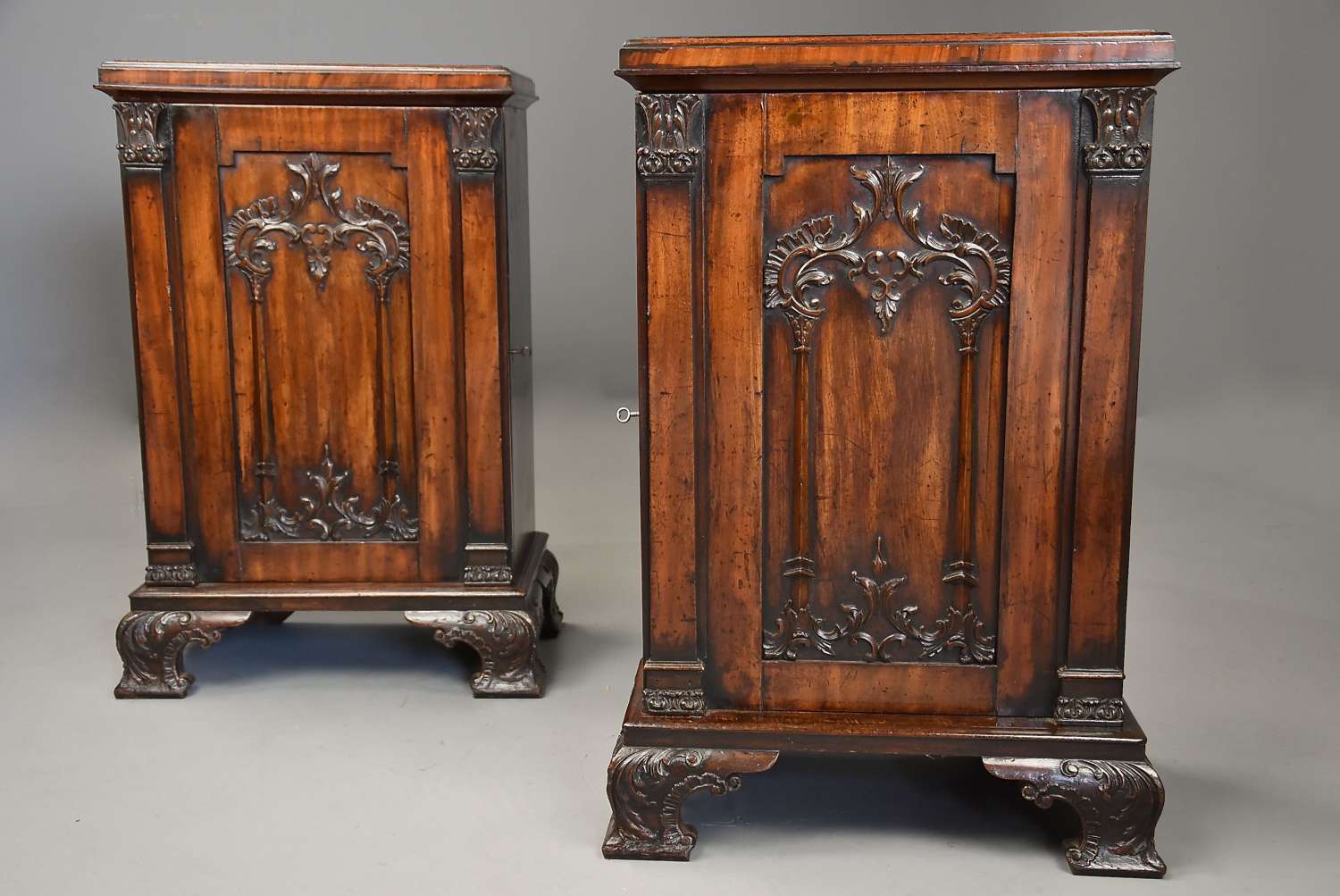 Rare pair of 18thc Chippendale pedestal cabinets of exceptional colour