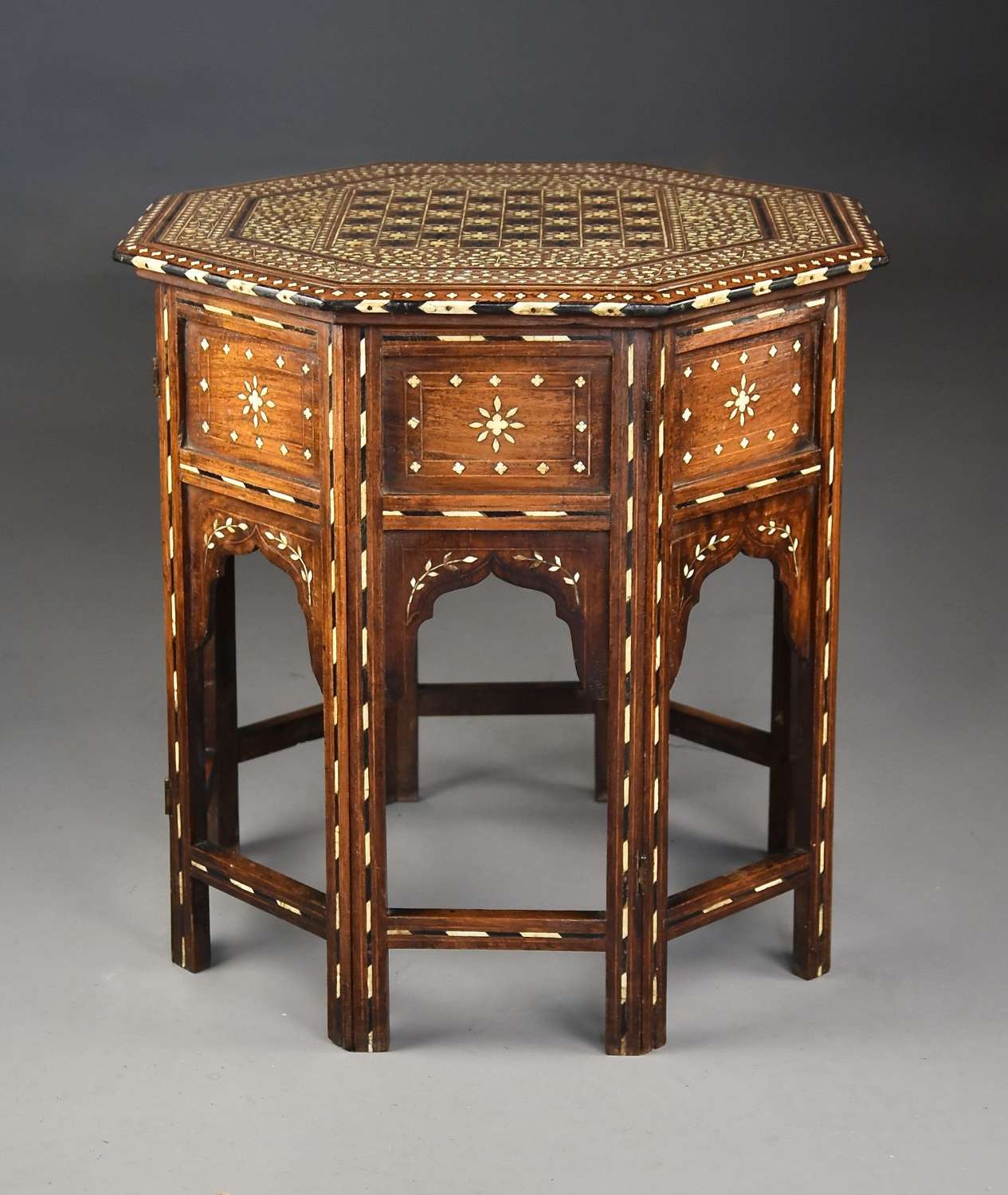 Fine quality late 19thc Anglo Indian ivory & ebony inlaid table