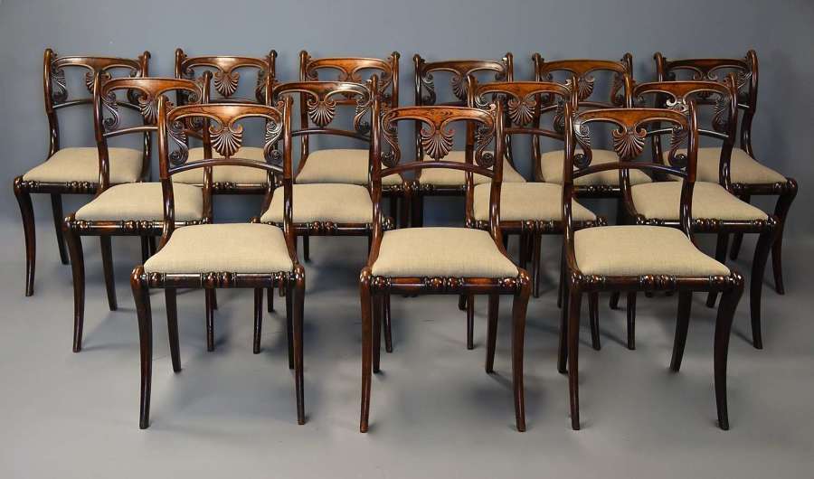 Fine quality set of thirteen Regency simulated rosewood dining chairs