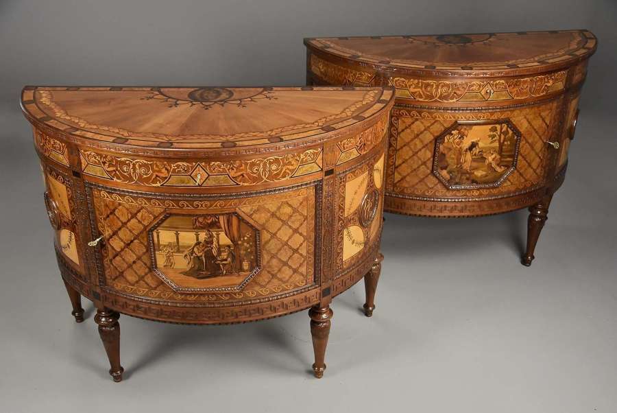 Pair of Italian exhibition quality demi-lune commodes by Ferrario