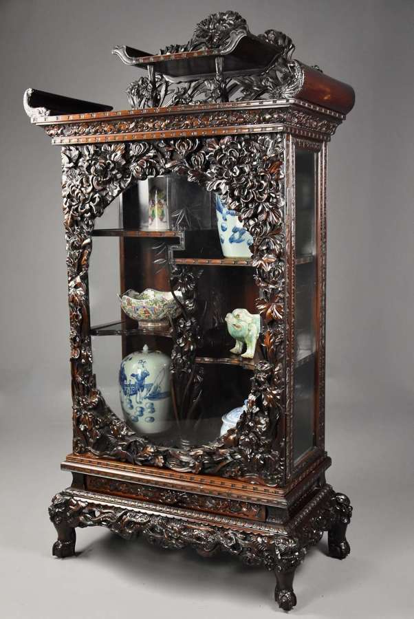 Superb quality 19thc Meiji hardwood Japanese glazed display cabinet