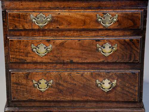 18thc elm box in the form of a small chest of drawers of superb patina