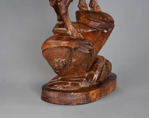 19thc Black Forest finely carved linden wood figure of a female ibex