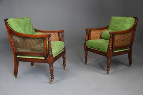 Pair of mahogany bergère armchairs in the Sheraton style