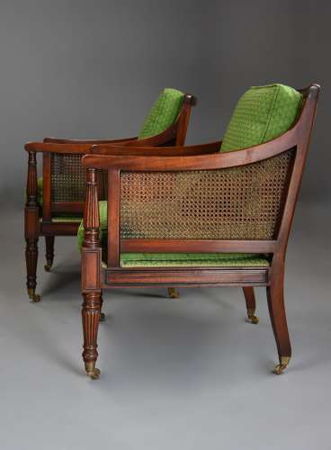 Pair of mahogany bergère armchairs in the Sheraton style