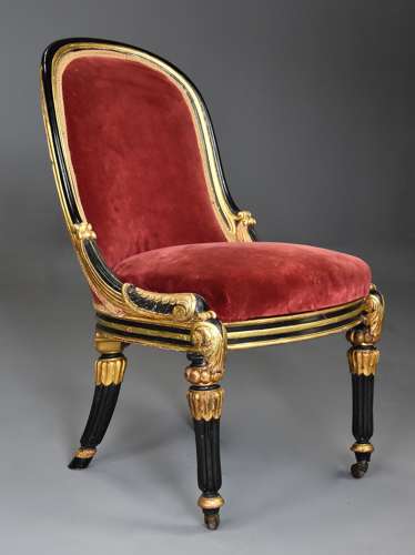 Rare early 19th century English Regency ebonised and gilt side chair