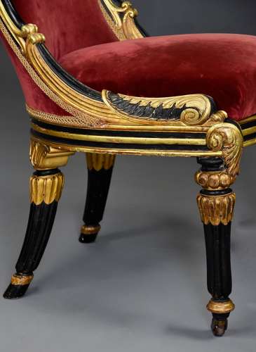 Rare early 19th century English Regency ebonised and gilt side chair