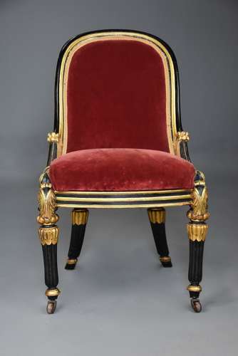 Rare early 19th century English Regency ebonised and gilt side chair