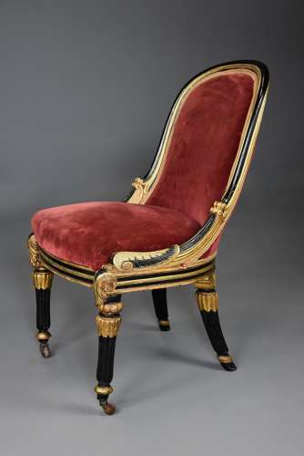 Rare early 19th century English Regency ebonised and gilt side chair