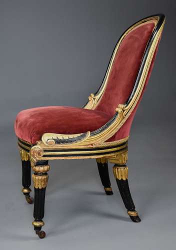 Rare early 19th century English Regency ebonised and gilt side chair