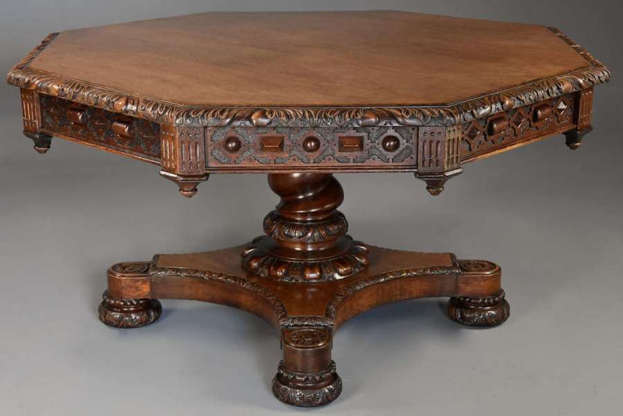 Large early 19thc oak library table in the manner of Richard Bridgens