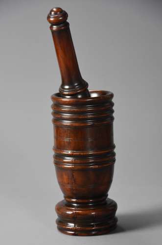 Mid 19th century walnut pestle and mortar