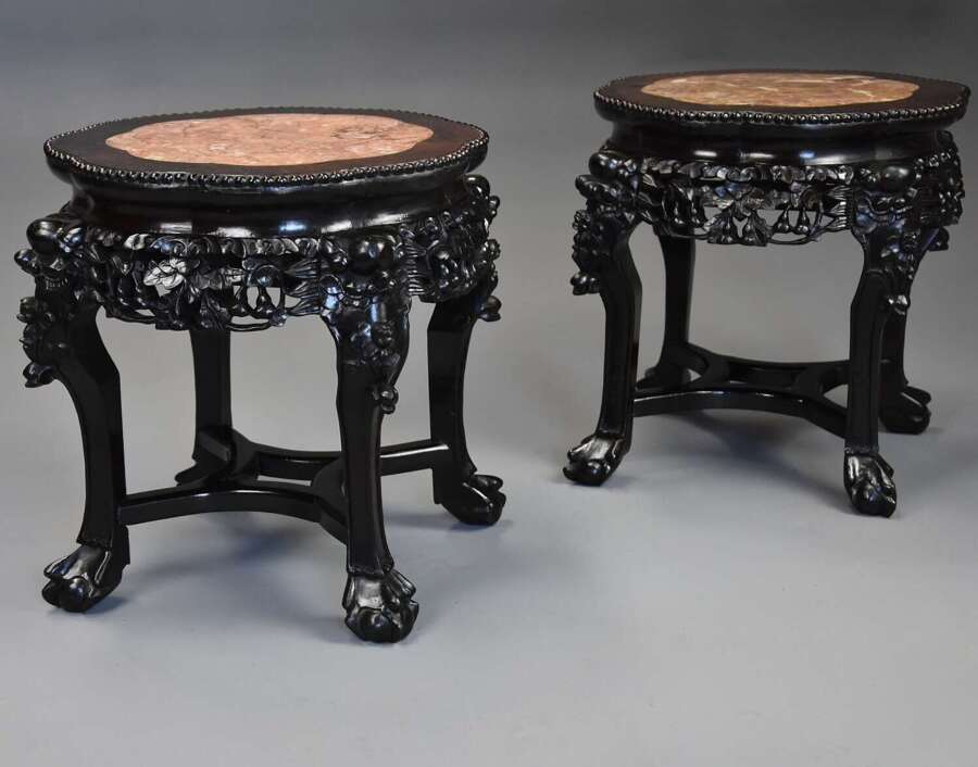 Pair of late 19th century Chinese hardwood pot stands or low tables