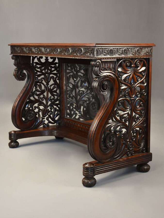 Mid 19th century carved Anglo Indian padouk console table, probably from the Bombay region