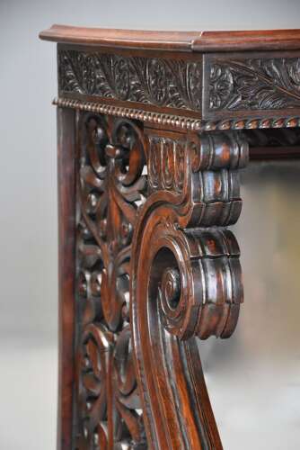 Mid 19th century carved Anglo Indian padouk console table, probably from the Bombay region