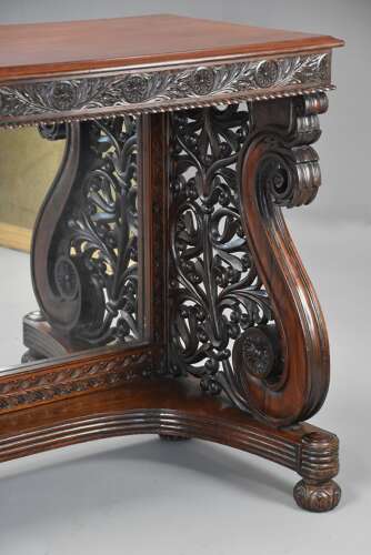 Mid 19th century carved Anglo Indian padouk console table, probably from the Bombay region