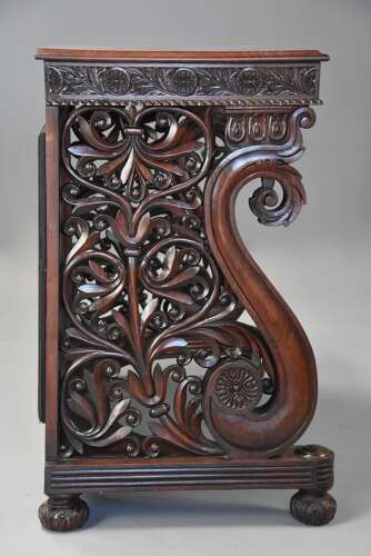 Mid 19th century carved Anglo Indian padouk console table, probably from the Bombay region