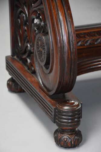 Mid 19th century carved Anglo Indian padouk console table, probably from the Bombay region