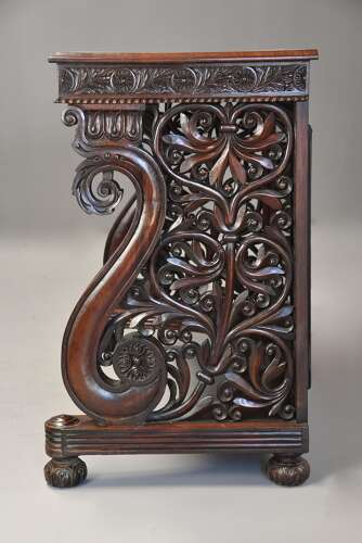 Mid 19th century carved Anglo Indian padouk console table, probably from the Bombay region