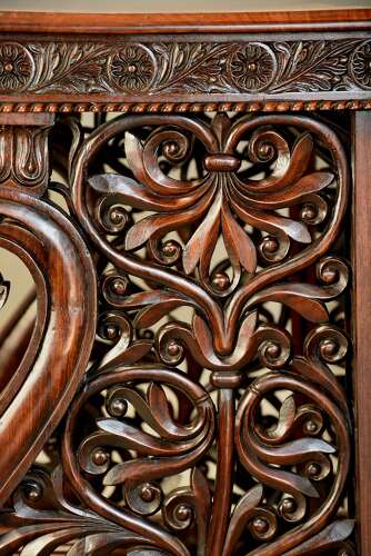 Mid 19th century carved Anglo Indian padouk console table, probably from the Bombay region
