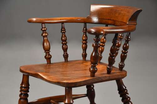 Mid 19th century birch smokers bow Windsor or Captains chair of fine patina