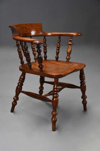 Mid 19th century birch smokers bow Windsor or Captains chair of fine patina