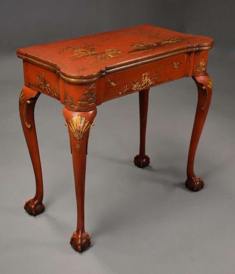Early 20th century red lacquered Chinoiserie card or games table in the 18th century style