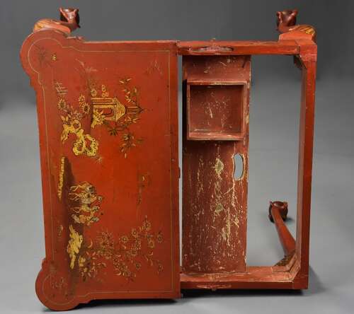 Early 20th century red lacquered Chinoiserie card or games table in the 18th century style