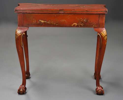 Early 20th century red lacquered Chinoiserie card or games table in the 18th century style