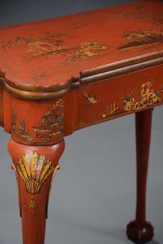 Early 20th century red lacquered Chinoiserie card or games table in the 18th century style