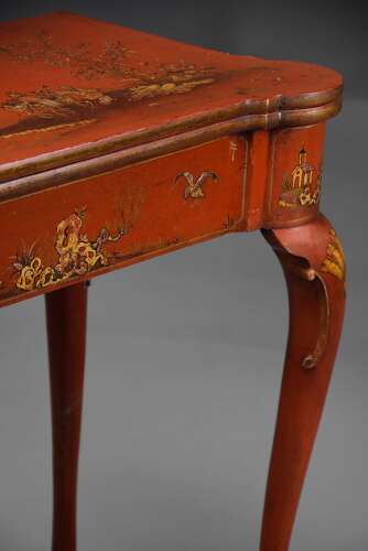 Early 20th century red lacquered Chinoiserie card or games table in the 18th century style