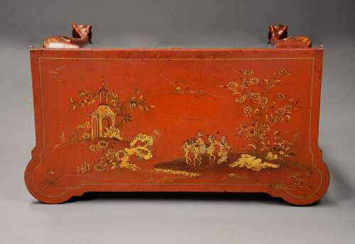 Early 20th century red lacquered Chinoiserie card or games table in the 18th century style
