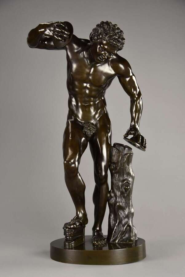19thc Grand Tour Classical bronze of &lsquo;The Dancing Faun&rsquo;, stamped Duchemin