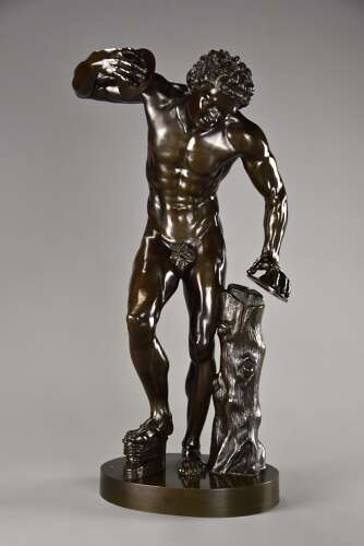 19thc Grand Tour Classical bronze of ‘The Dancing Faun’, stamped Duchemin