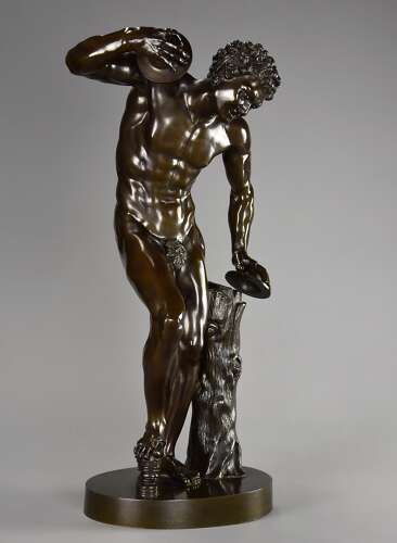 19thc Grand Tour Classical bronze of ‘The Dancing Faun’, stamped Duchemin