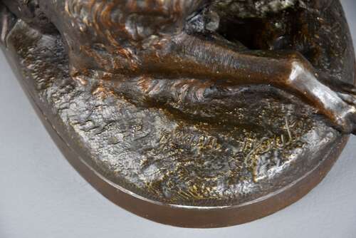 Charming late 19th century fine quality French bronze of a winged putto and spaniel dog