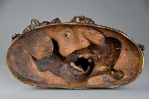 Charming late 19th century fine quality French bronze of a winged putto and spaniel dog