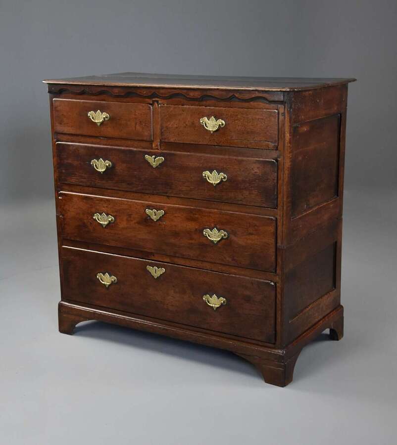 Early 18th century provincial oak chest of drawers of superb patina, probably East Anglian