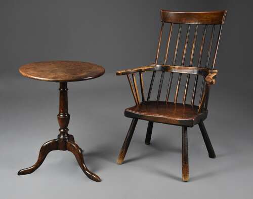 Mid 18th century primitive ash and elm comb back armchair with exceptional original patina