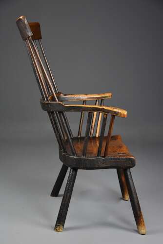 Mid 18th century primitive ash and elm comb back armchair with exceptional original patina
