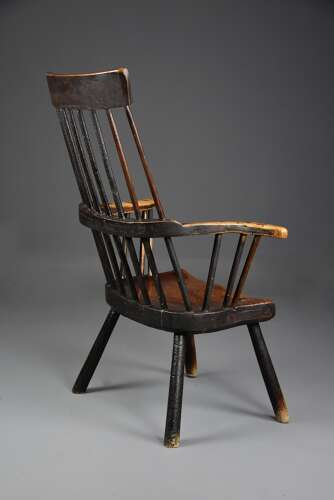 Mid 18th century primitive ash and elm comb back armchair with exceptional original patina