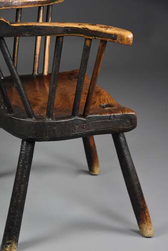 Mid 18th century primitive ash and elm comb back armchair with exceptional original patina
