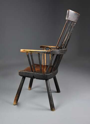 Mid 18th century primitive ash and elm comb back armchair with exceptional original patina