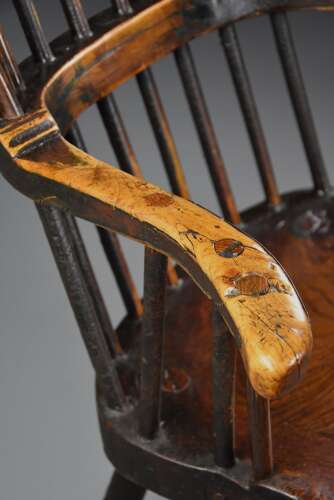 Mid 18th century primitive ash and elm comb back armchair with exceptional original patina