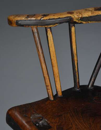 Mid 18th century primitive ash and elm comb back armchair with exceptional original patina