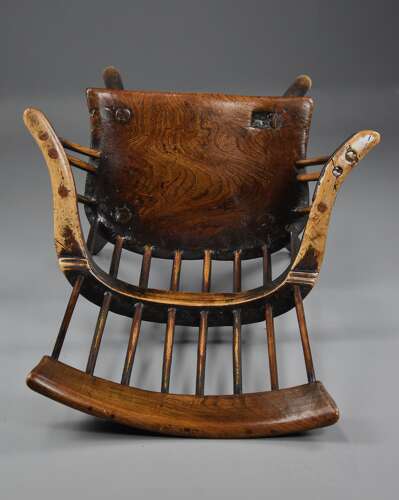 Mid 18th century primitive ash and elm comb back armchair with exceptional original patina